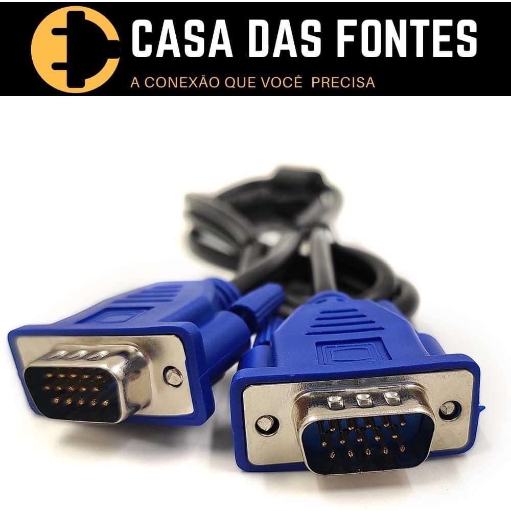 Cabo Vga de Vídeo 1,5 Mts P/ Monitor TV PC Notebook DVR Projetor, Macho x Macho 15 Pinos