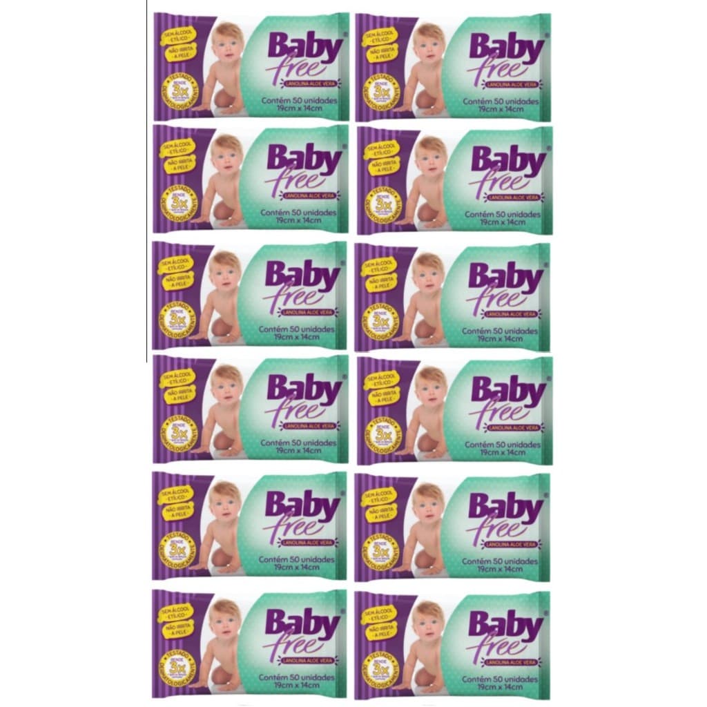 Kit com 10 Lenços Umedecidos Baby Free Toalha Umedecida Qualybless 10 Pacotes com 50 unidades