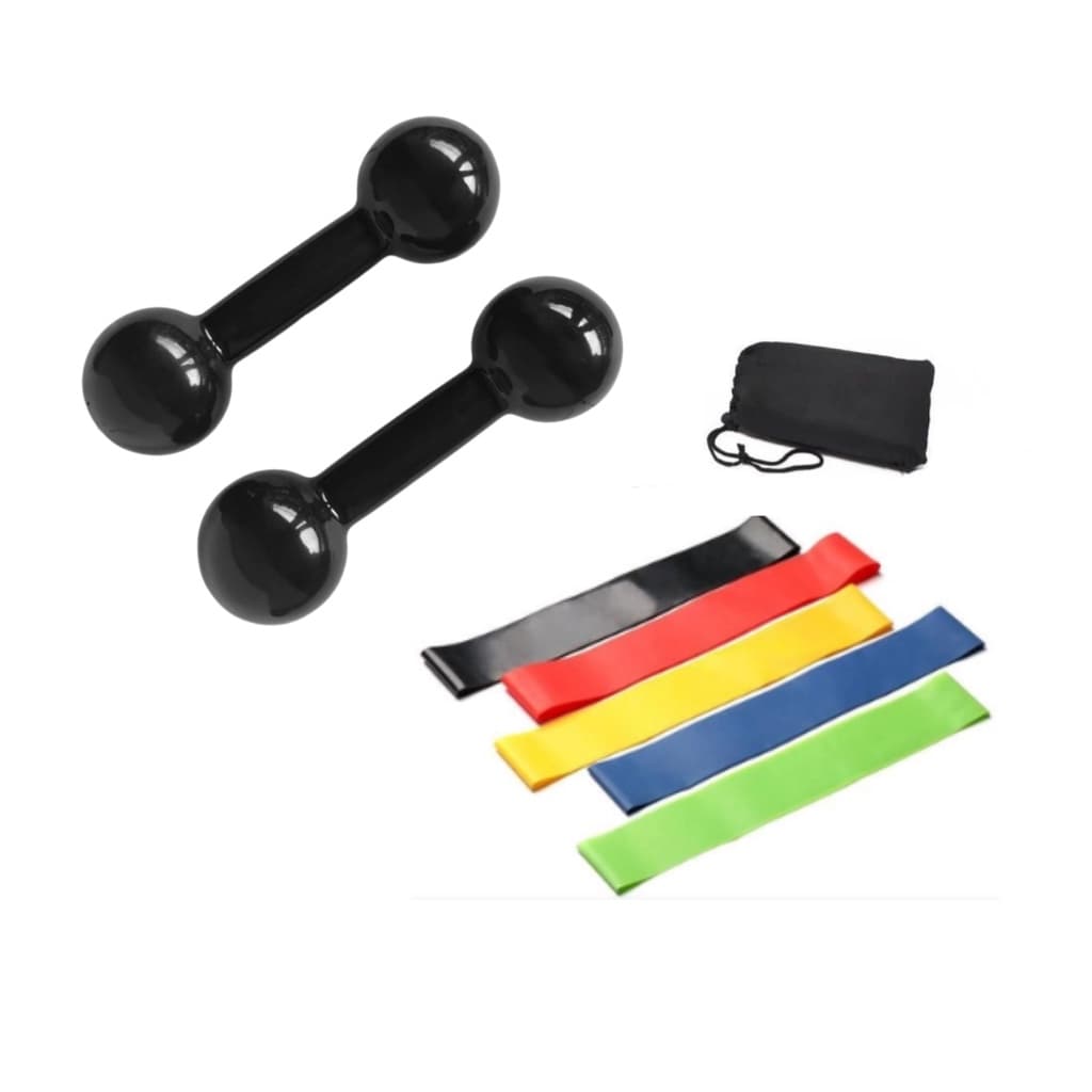 Kit Treino Funcional Par Halter Peso 1 Kg + Kit 5 Elásticos