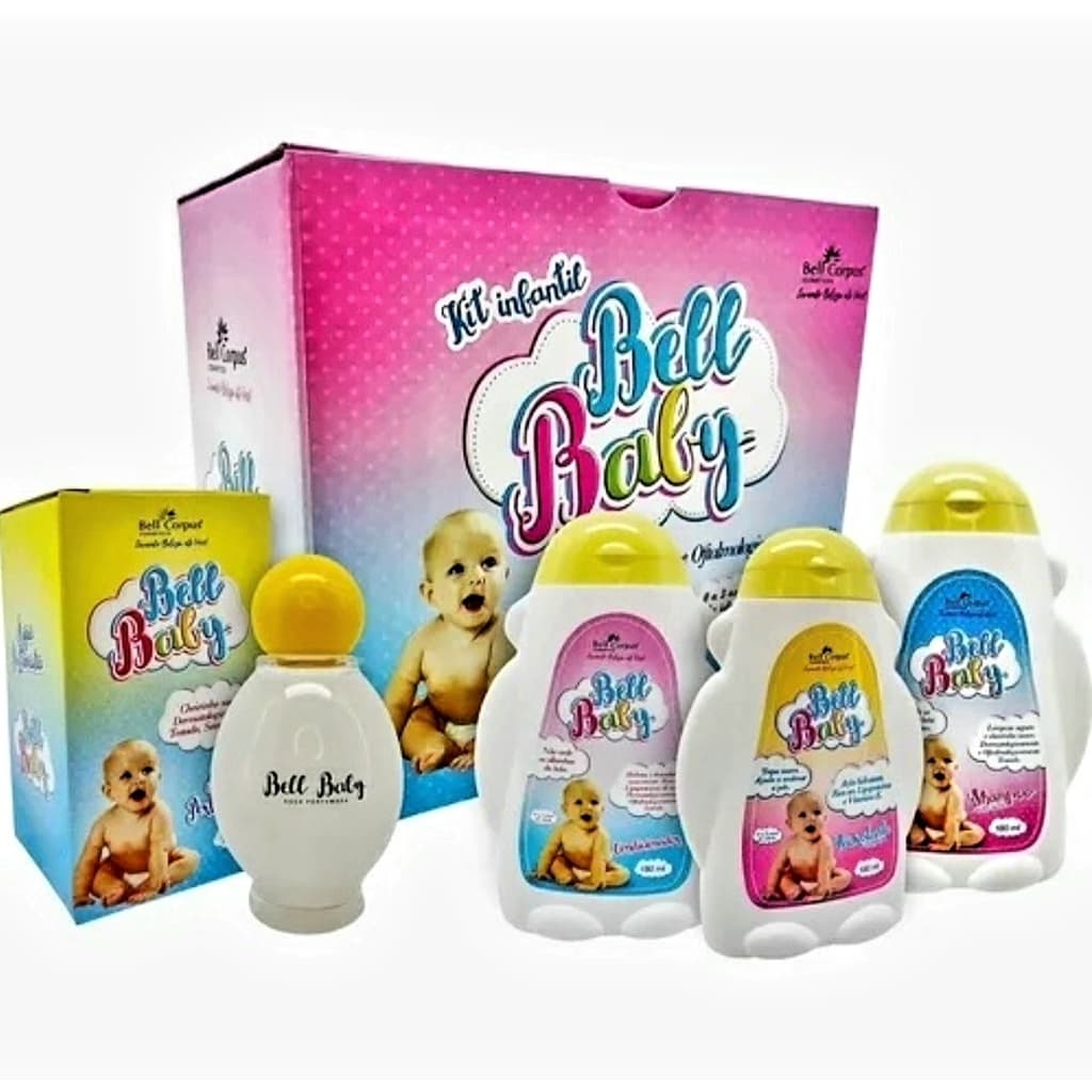 Kit Cosmético Infantil Bell Baby - 4 Itens- Shampoo- Condicionador- Hidratante- Água Perfumada