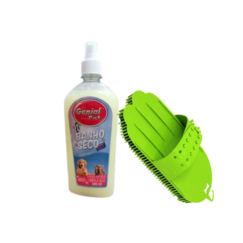 Kit banho seco Cães e Gatos 1 Shampoo Banho seco 1 Escova Veterinária - Shampoo sem Enxague e Escova para Cachorro e Gato