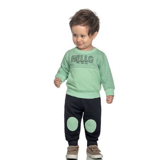 Conjunto com Blusão em Moletom Squeeze e Moletom Felpado e Calça em Moletom Felpado
