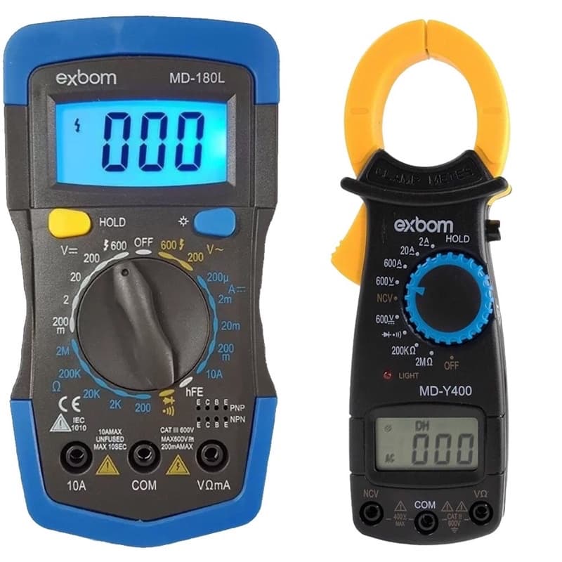 Kit Multímetro Digital MD-180L + Alicate Amperímetro MD-Y400 Profissional Exbom Portátil