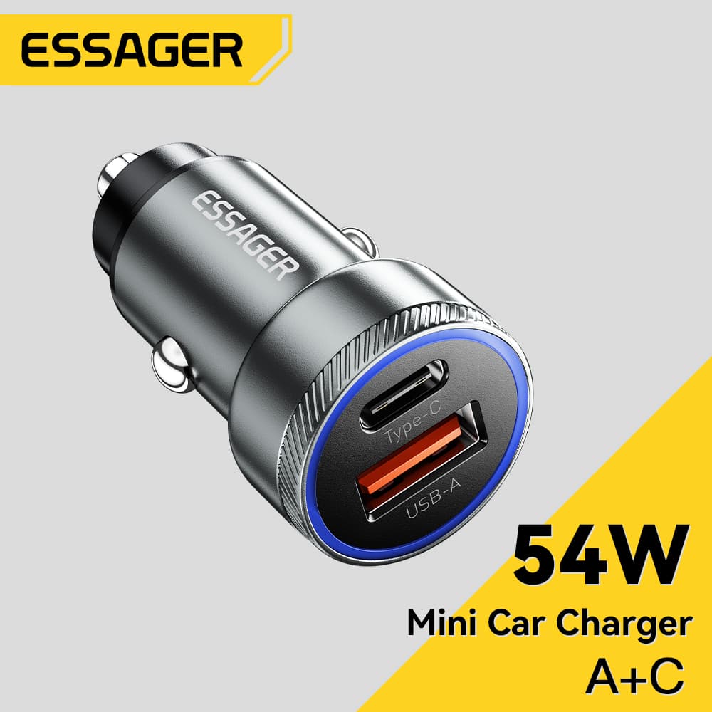  Carregador de carro USB-C Essager 54W PD QC 3.0 carregamento rápido para Samsung IP 12-24V