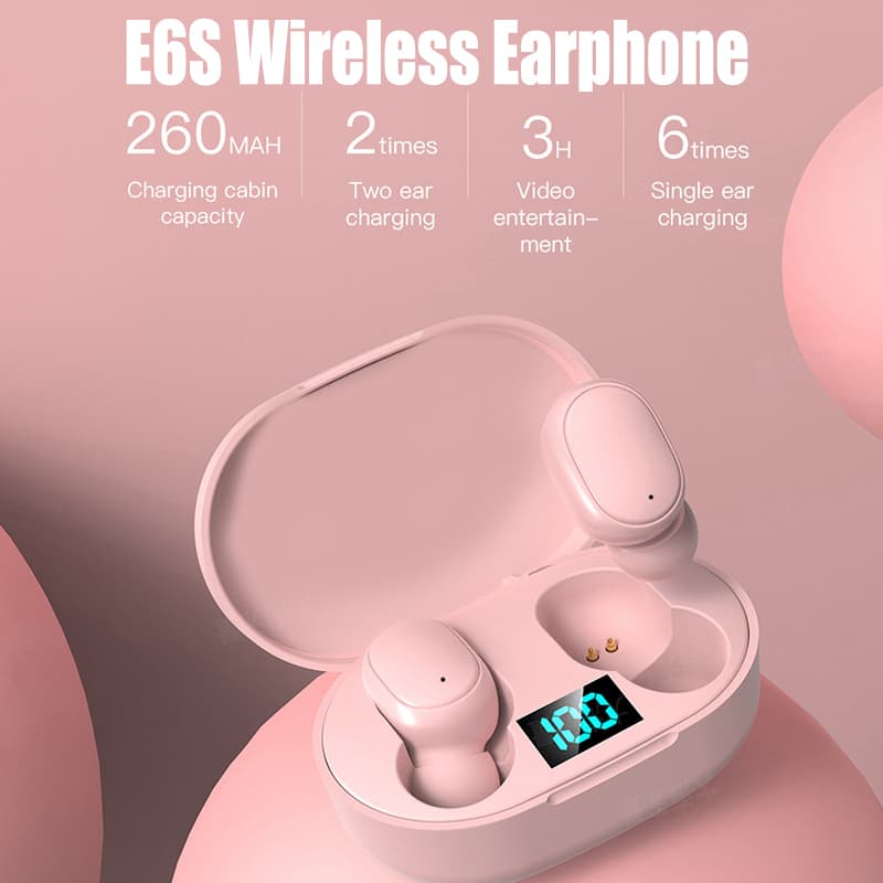 E6S TWS 5.0 Bluetooth Fone de Ouvido LED Display 9D Stero Fone de Ouvido Sem Fio Fone de Ouvido À Prova D' Água com Caixa de Carregamento Portátil