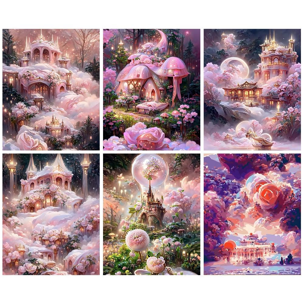 RUOPOTY 5d Pintura Com Diamante Full Square/Round Drill Bordado Bela Cenário Do Castelo Rosa Mosaico Diamantado