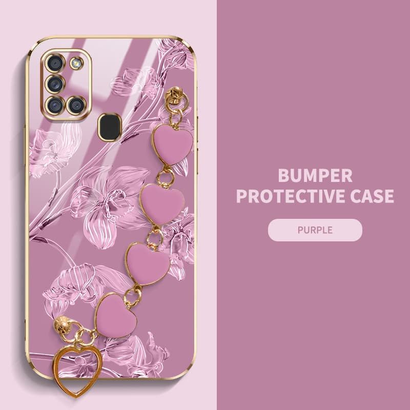 Capa de celular para Samsung A21S A7 2018 A750 Pulseira Amor Estilo Feminino Silicone Proteção Flexível Capa para Celular