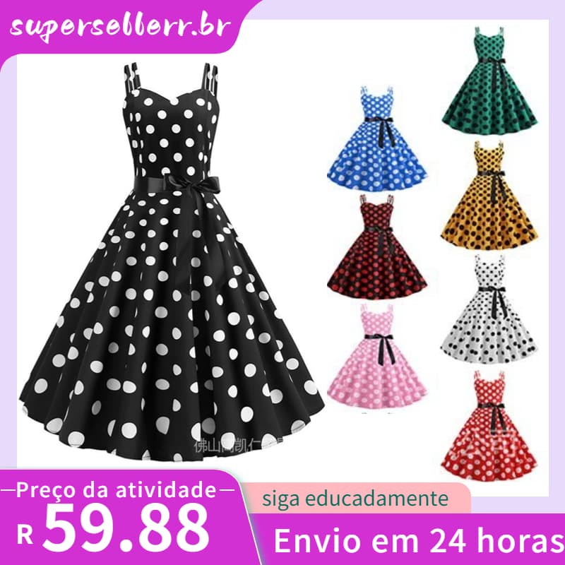 Vestido de festa feminino vintage 50 S 60 Pin Up vestido de festa com alça de espaguete vestidos de bolinhas