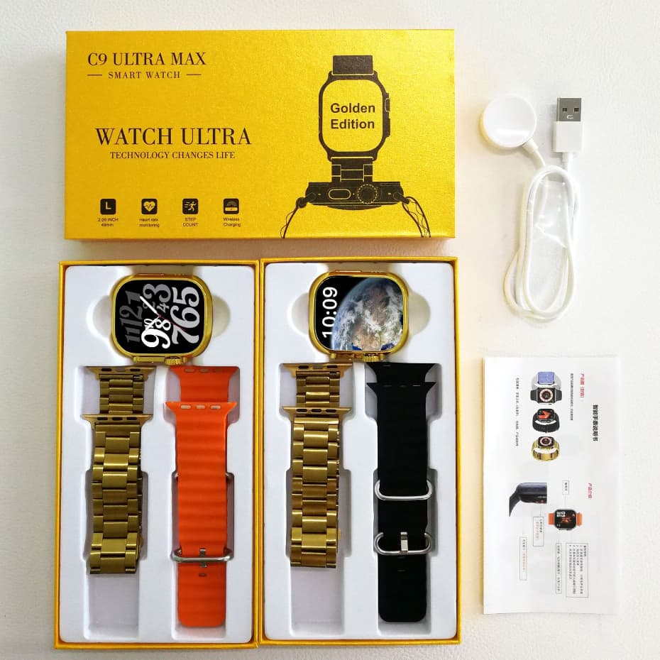 2025 C9 Ultra MAX Gold Smart Watch NFC Relógio Smartwatch Sem Fio Bluetooth Chamada Homens Mulheres Esporte Série PK