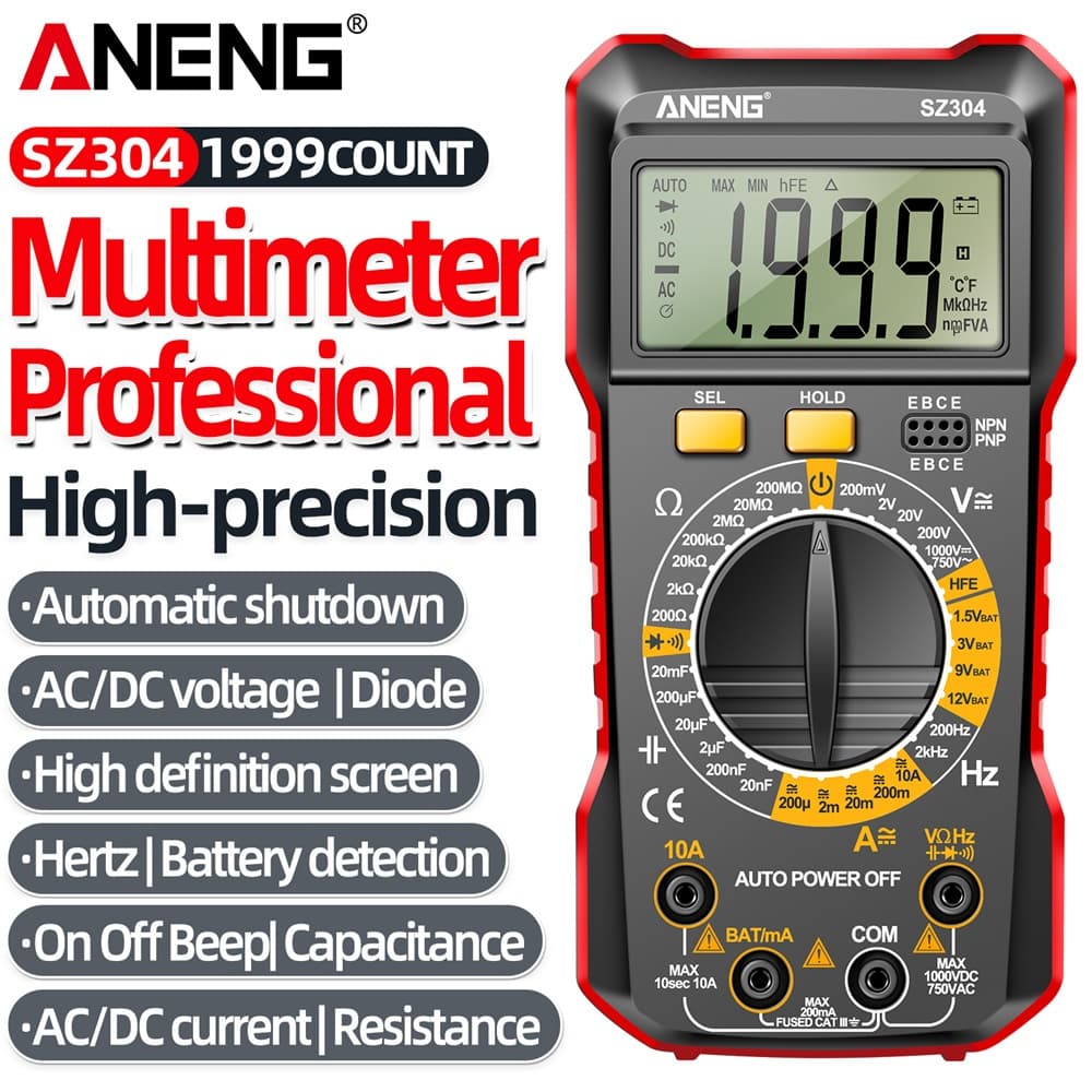 Um Conjunto De Multímetro Digital ANENG SZ304 , Testador Portátil True RMS 2000 Contagens Com NCV Para Medição Elétrica