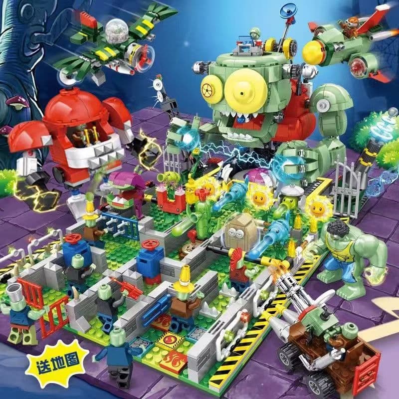 1024 pçs MOC menino brinquedos educativos plantas vs zumbis brinquedos fazenda batalha DIY ornamentos brinquedos educati