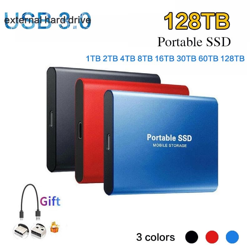 HD Externos SSD 128TB 60TB Disco rígido externo 30TB  16TB Disco rígido portátil de estado sólido 8TB  4TB  Tipo-C 3.0