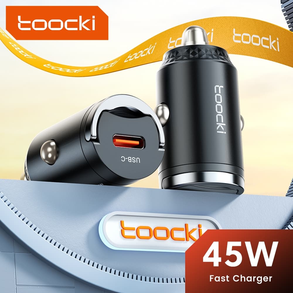 Novo Carregador Veicular Toocki Mini USB C com Anel de Puxar QC3.0 PD 45W Carregamento Super Rápido para Adaptador de