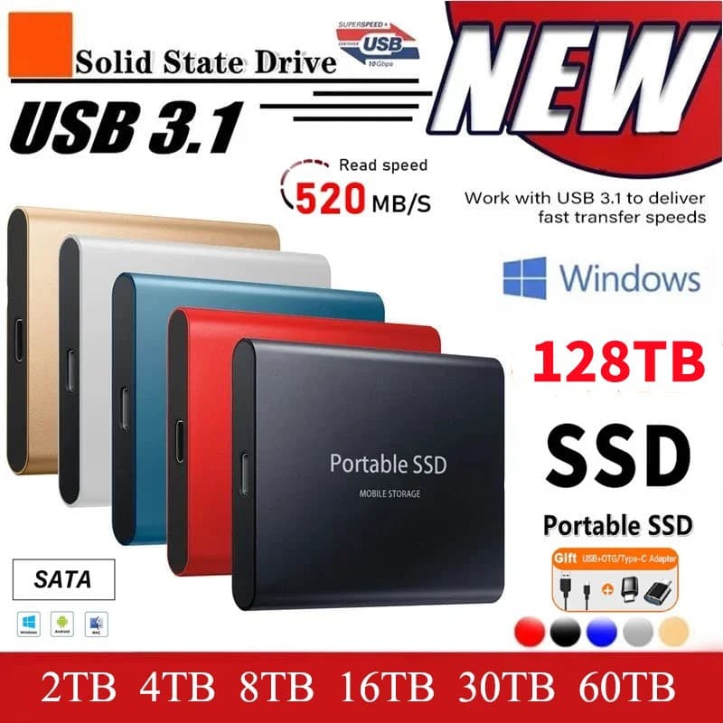 Disco Rígido Externo Portátil 2TB-128TB SSD USB 3.1/Type-C Unidade De Estado Sólido Armazenamento De Alta Velocidade Para Notebooks/Desktops/Mac