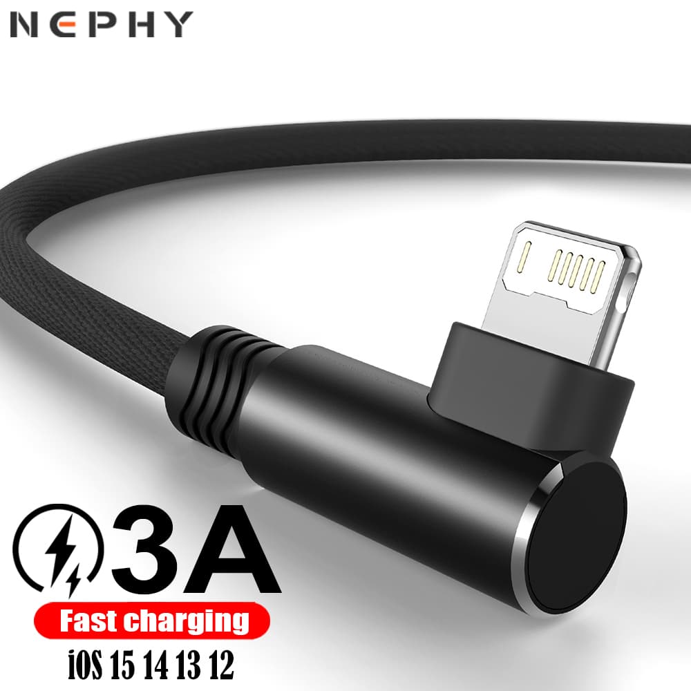 Cabo USB De 90 Graus Para Apple iPhone 11 12 13 14 Pro Max mini X XS XR 5 6 7 8 Plus iPad iOS Telefone Celular Fio De Carregador De Dados De Carregamento Rápido Long 1m 2m 3m 1 2 3 Metros