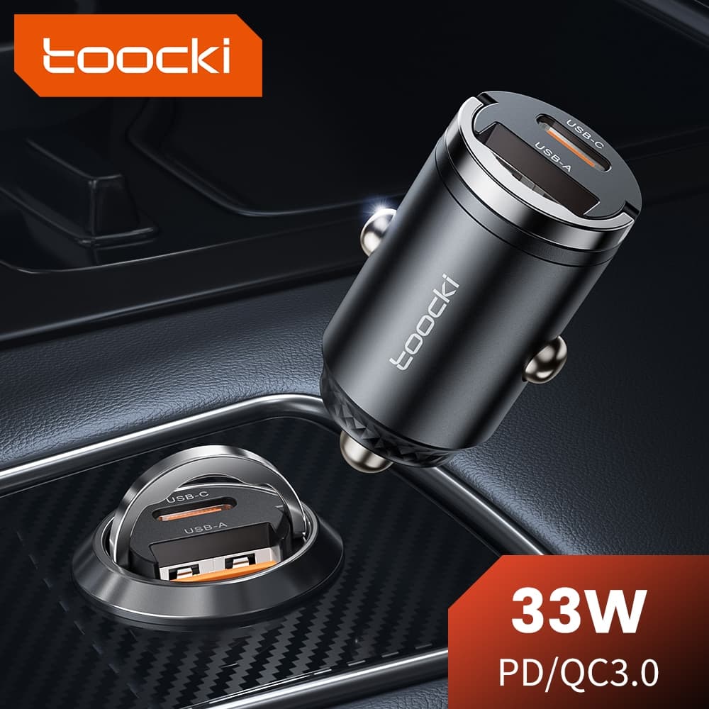 Toocki Mini Pull Ring USB C Carregador De Carro QC3.0 PD 33W Carregamento Super Rápido Para Samsung Huawei Adaptador De 