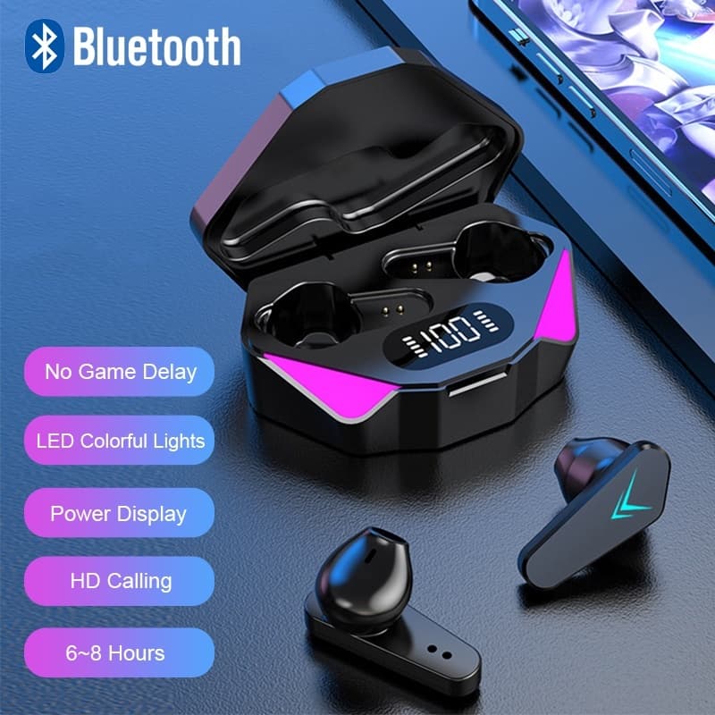 Fones de ouvido leves TWS, fones de ouvido Bluetooth sem fio, display LED, fones de ouvido gamer com microfone, fones de