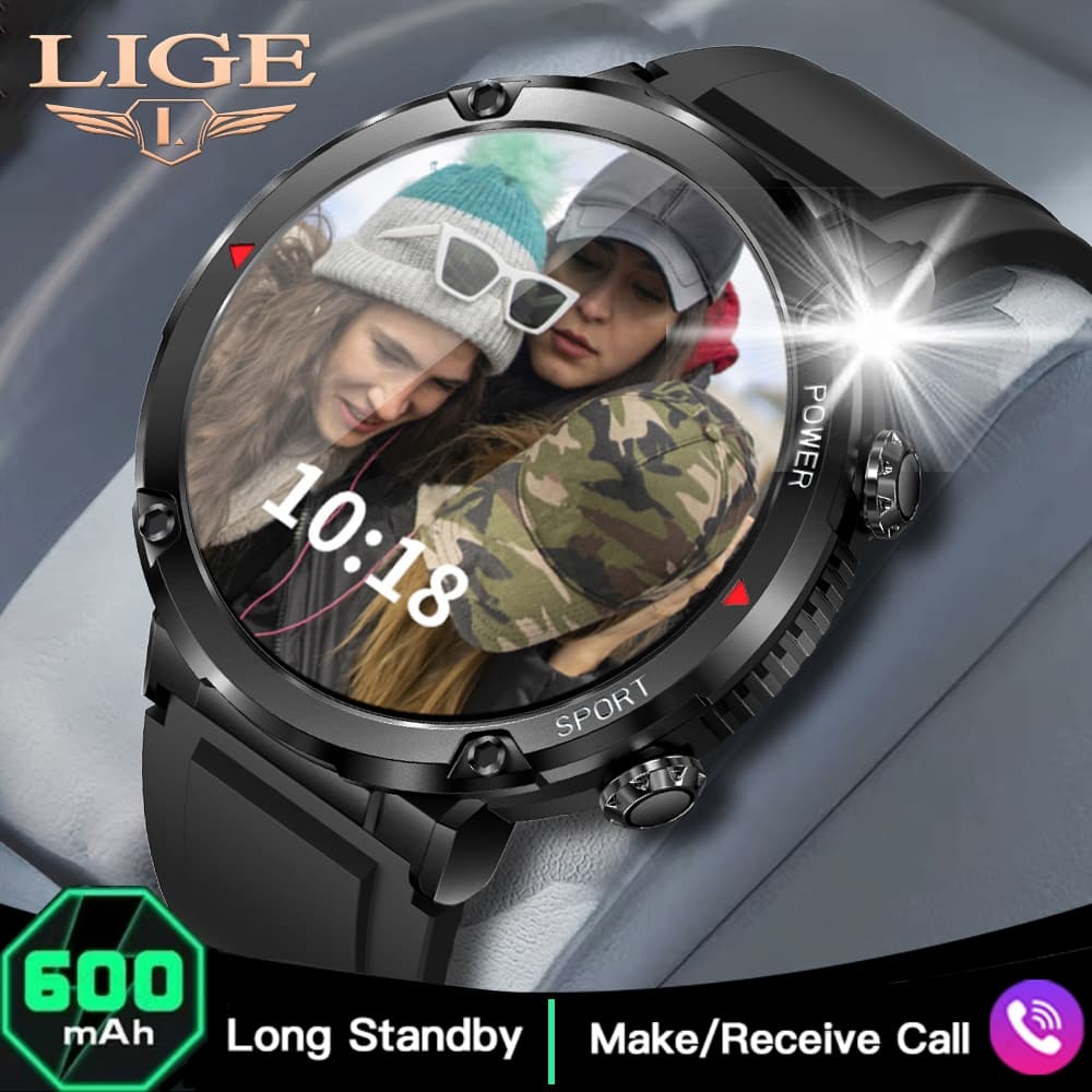 LIGE Relógio inteligente masculino 1,6 '' IPS HD tela Chamada relógios de pulso IP68 à prova d'água bateria de grande