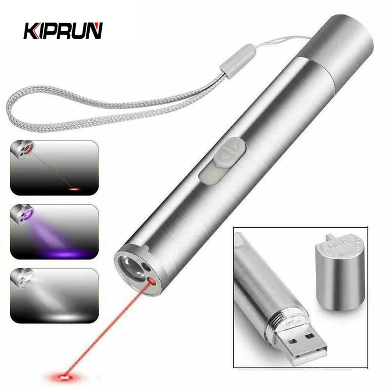 KIPRUN 3 Em 1 USB Luz Laser Recarregável De Ponto Vermelho Super Pointer Pen Cat Pet Toy Lanterna UV Vermelha
