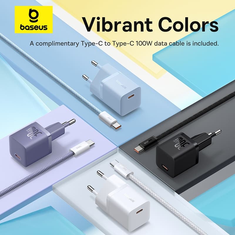 Baseus 45W GaN5 Mini Carregador Rápido Com Cabo De Carregamento USB-C De 100W
