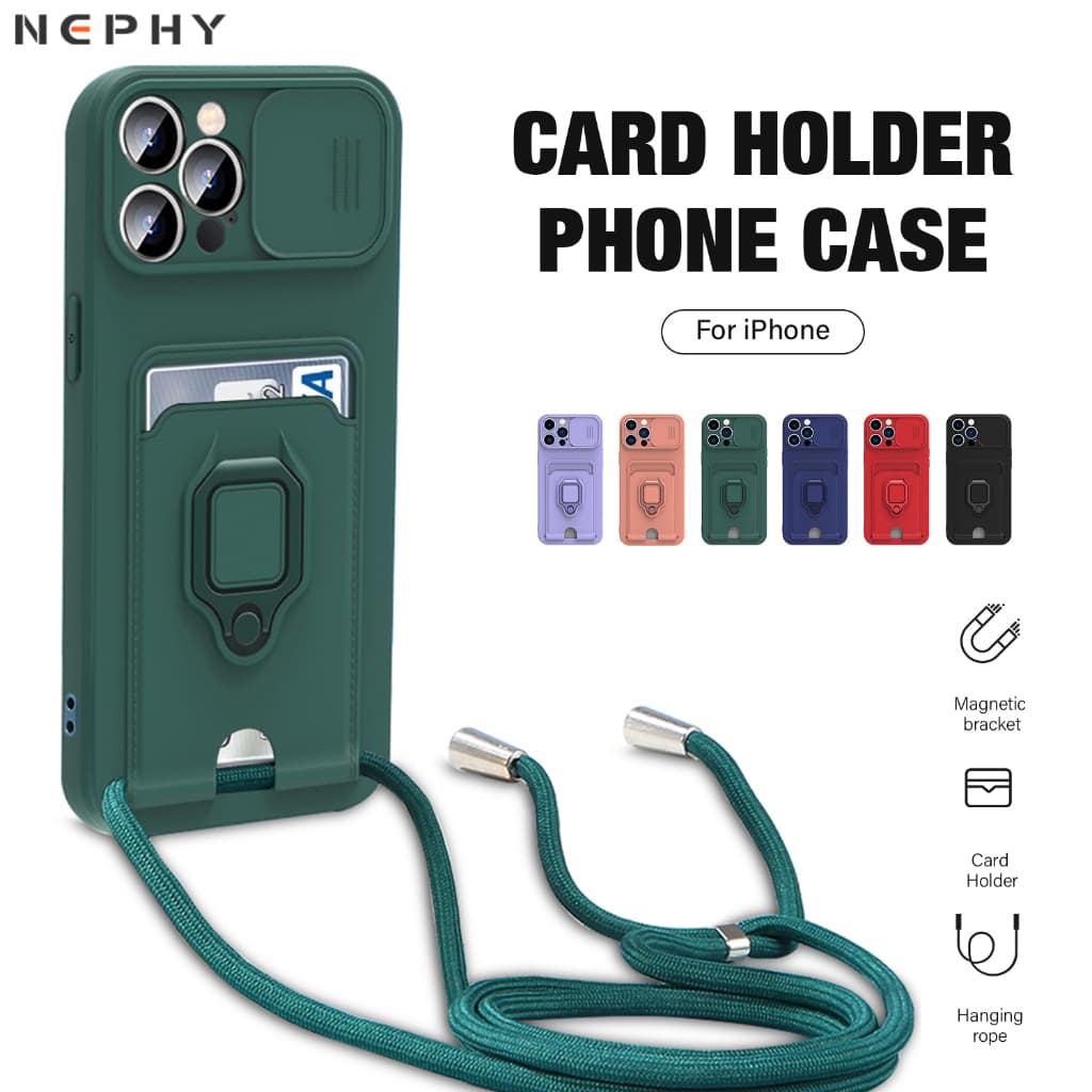 Com Alça Porta-Cartões Caixa À Prova De Choque Para iPhone 14 15 Plus Pro Max 14pro 15pro promax Capa Telefone Celular Anel De Cobertura Suporte De Corda Proteja A Câmera Magnética Em Máscara De Silicone Carro