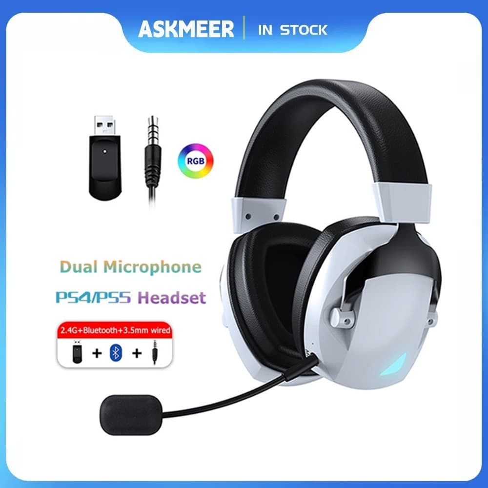 Fone De Ouvido Para Jogos Sem Fio Com Microfone 2.4G USB Dongle + Bluetooth + 3.5mm PC Gamer PS4 PS5 Phone Laptop