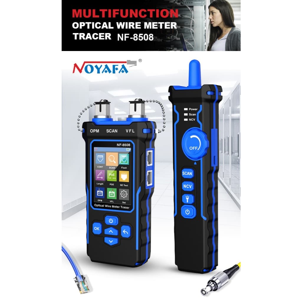 NOYAFA NF-8508 Testador De Cabos De Rede LCD Digital Localizador De Linha PoE Checker Medidor De Fios Ópticos