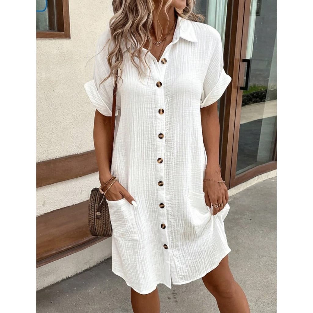 Camisas Brancas Femininas Vestido De Primavera De Verão Vestidos De Manga Curta Moda Feminina Praia Casual midi