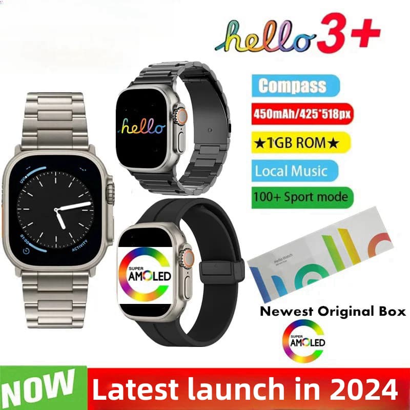 Olá Relógio 3 Plus Relógio Inteligente Homens Bússola Smartwatch Sempre em exibição 4GB ROM Música Local for Android IOS