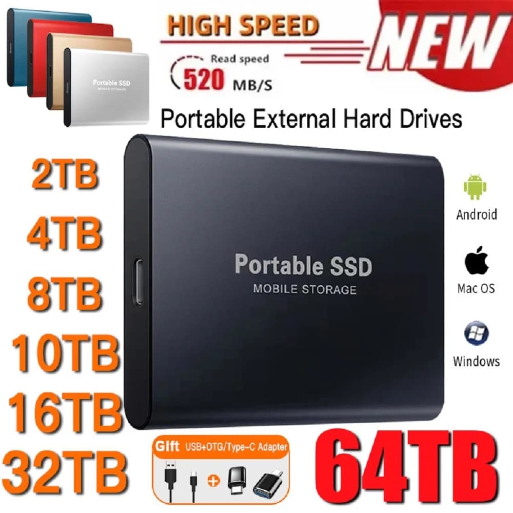 SSD 2TB-- 128TB Disco Rígido Externo USB 3.1/Type-C De Estado Sólido Dispositivo De Armazenamento De Alta Velocidade Para Notebooks/Desktop/Mac