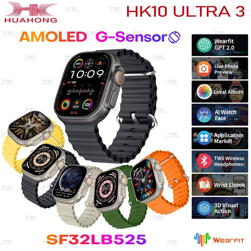 HK10 ultra 3 Smartwatch Relógio Inteligente NFC ChatGPT AMOLED 4GB ROM Dinâmico 3D Estereoscópico Menu Bluetooth Monitoramento Da Pressão Arterial Do Sono