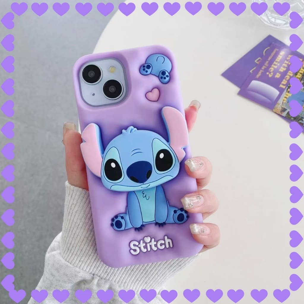 Capinha iphone 11/12/13/14/15 Pro max 3D stitch tridimensional capa protetora para celular ponto animado suporte