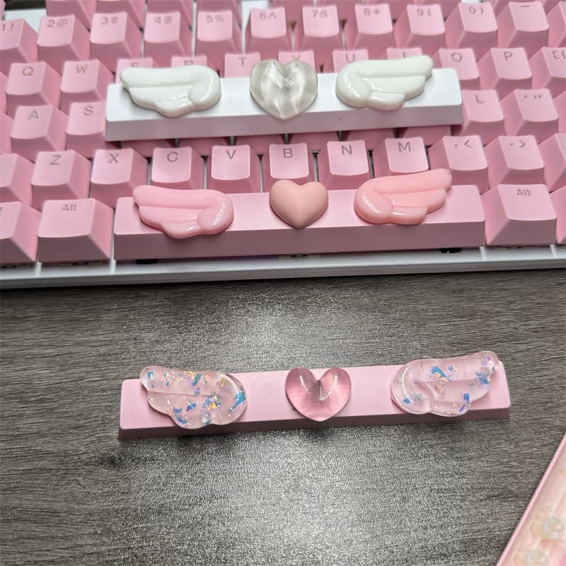Bonito Coração Asas Keycaps Artesanal 6.25u Espaço Suplemento DIY Teclado Mecânico Decorações Presente