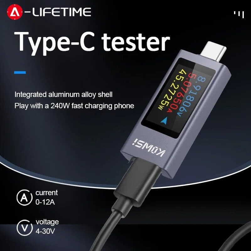 Monitor De Corrente E Tensão Tipo C/USB Display Digital Multifuncional Amperímetro De DC Medidor De Energia Testador