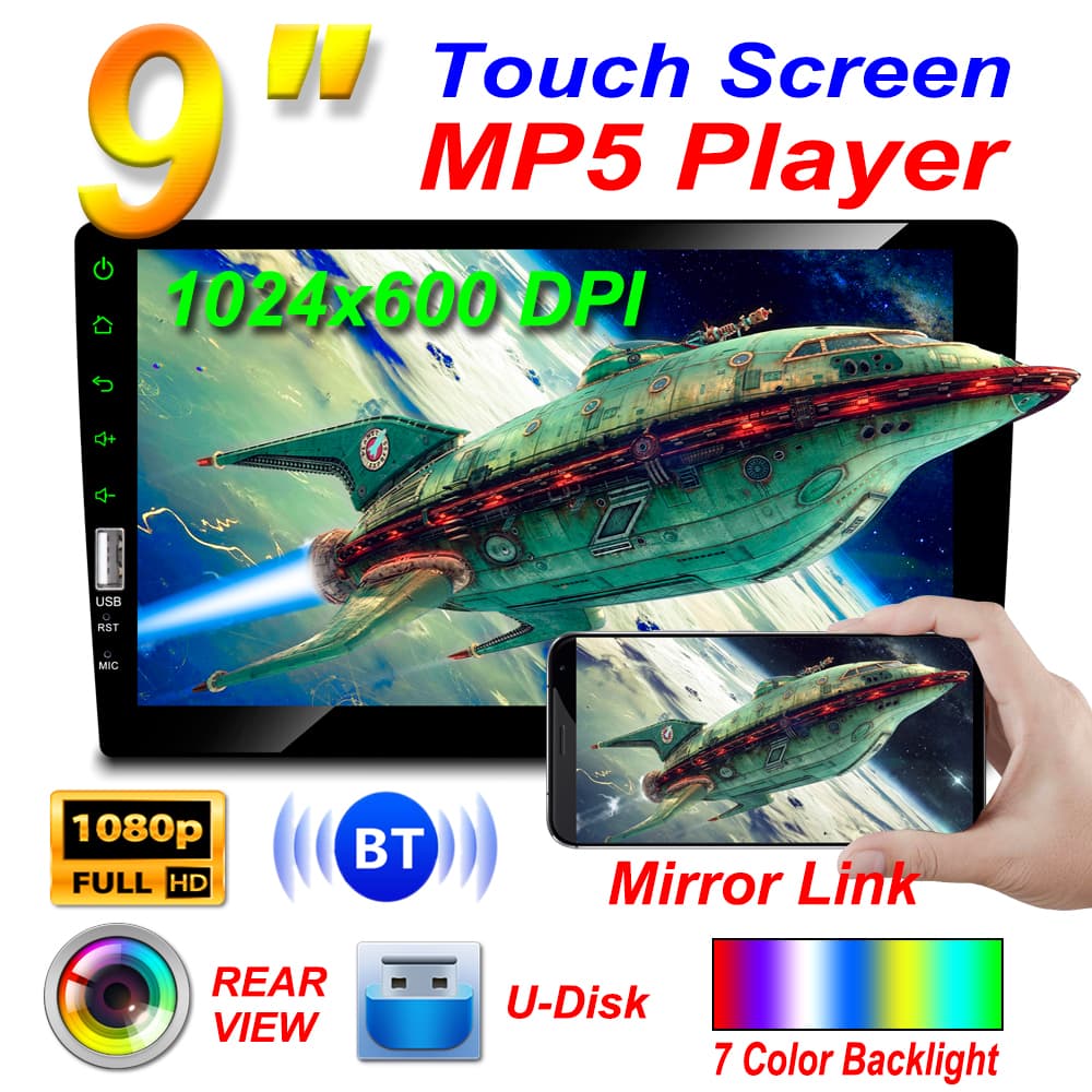 ESSGOO 9 Polegadas Carro MP5 Universal  Unidade Principal 1 Din Com Tela De Toque Bluetooth Câmera Traseira USB