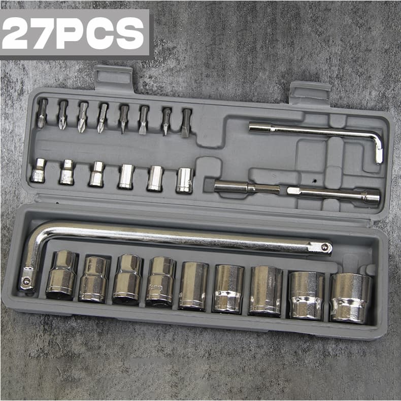 Kit De Conjunto De Ferramentas De Soquete De 27 Peças Cromo Vanádio Titânio Completo