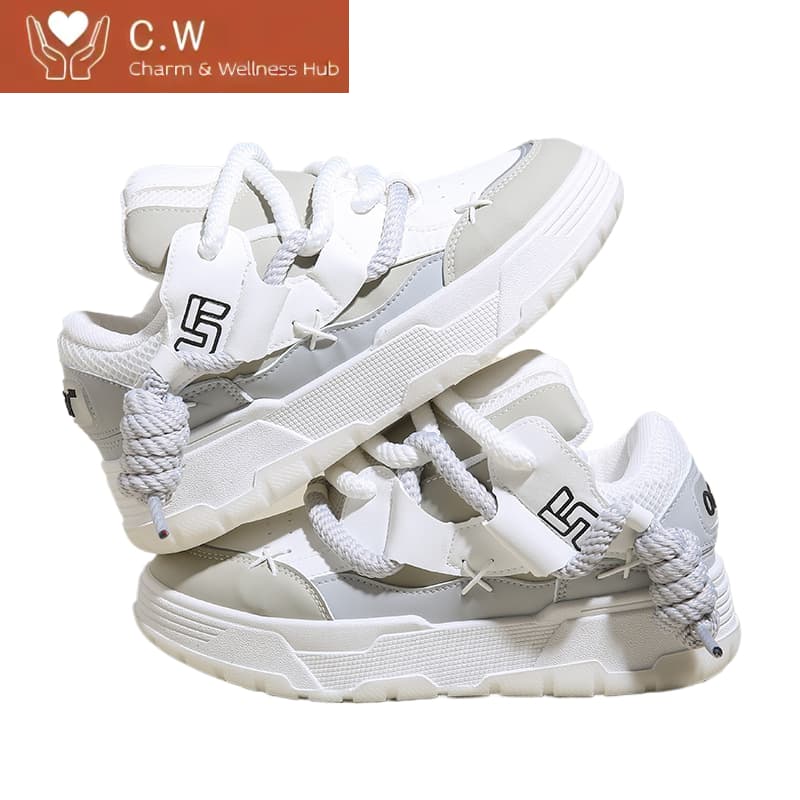 C.W Novo estilo elegante leve esportes ao ar livre tênis de renda confortável moda feminina sapatos de sola grossa