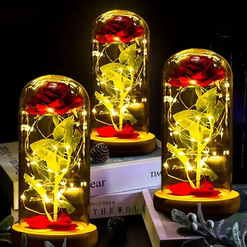 Luminária Cúpula Acrílico Com Micro Leds Rosa Bela E A Fera O Pequeno Príncipe Com A Rosa Encantada