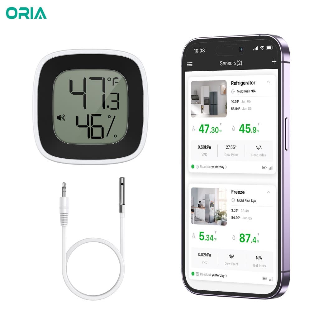 ORIA Bluetooth Geladeira Termômetro Monitor Digital Sensor Faixa De Conexão Alerta De APP De 164 Pés Com Sonda Para