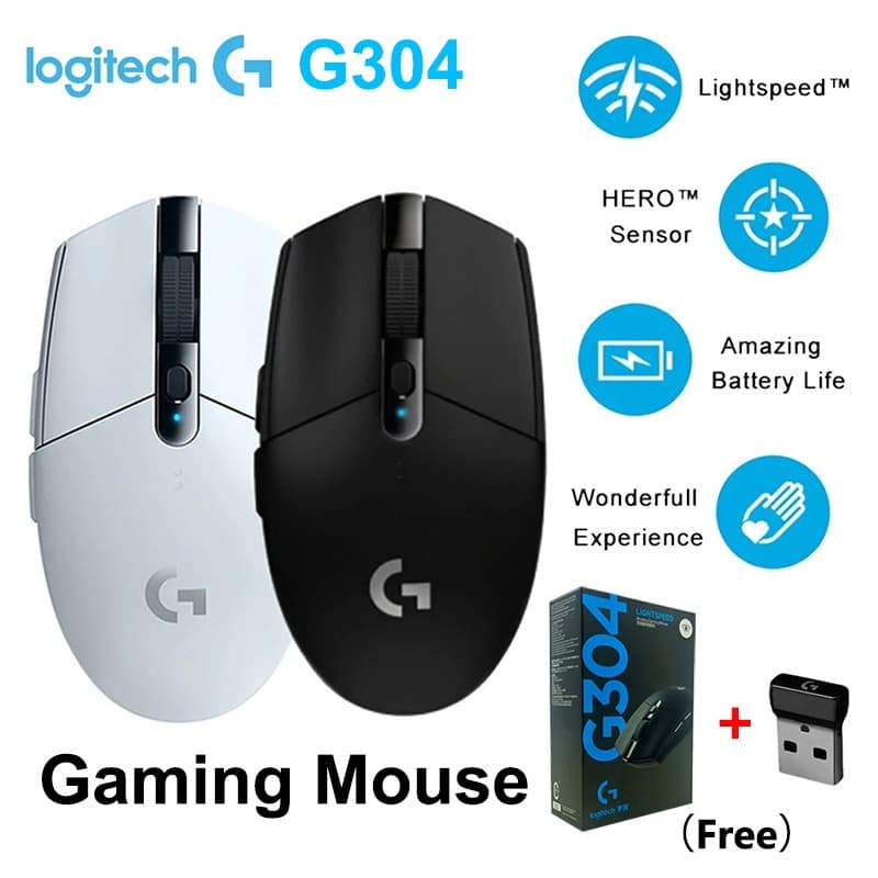 Logitech G304 Mouse Para Jogos Sem Fio, Sensor Hero 12K, 12.000 DPI, 6 Botões Programáveis, Bateria Com Duração De 250 H