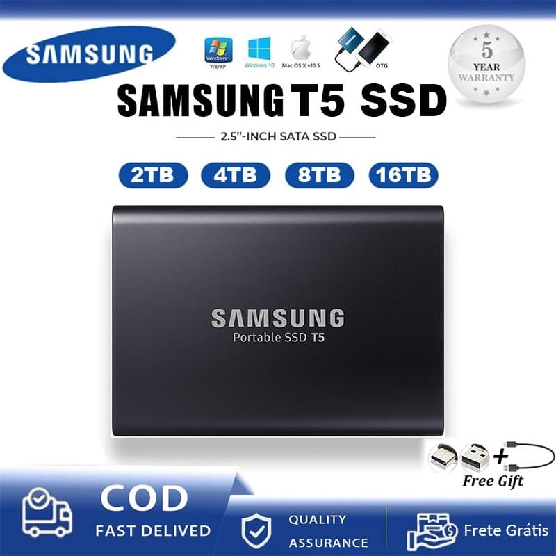 SAMSUNG T5 SSD externo 2TB-16TB HD Externo de Estado Sólido Portátil Adequado para Grande Capacidade