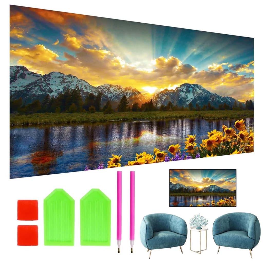 Conjunto de pintura diamante Sunset Lake 70x40cm DIY, adulto/criança 5D conjunto de pintura diamante