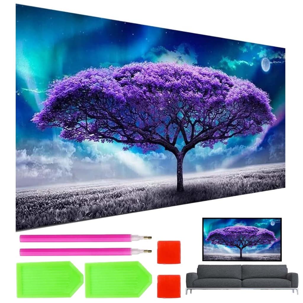 Conjunto de pintura de diamante DIY Moon Tree 70x40cm, conjunto de pintura de diamante 5D adulto/criança