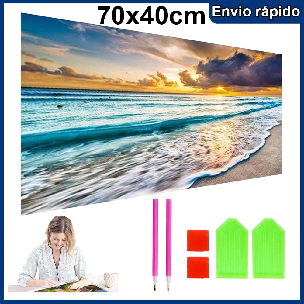 5d completo diamante pintura bordado praia pôr do sol desenho arte ponto cruz conjunto Kit de ferramentas DIY