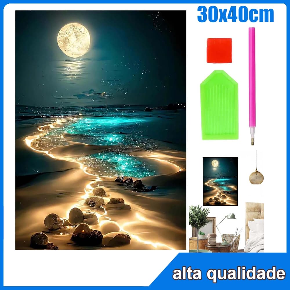 Luar pintura diamante 5D diamante praia bordado arte decoração ponto cruz conjunto presente