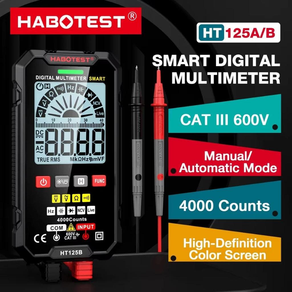 HABOTEST HT125 Multímetro Inteligente Digital AC DC 600V Medidor De Tensão TRMS Ohm Hz Capacitor Testador De Continuidad