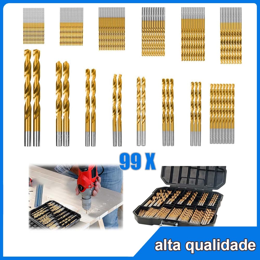 Conjunto de ferramentas de broca de aço de alta velocidade, 99 peças, com caixa de Metal, broca de 1mm-10mm, adequado pa