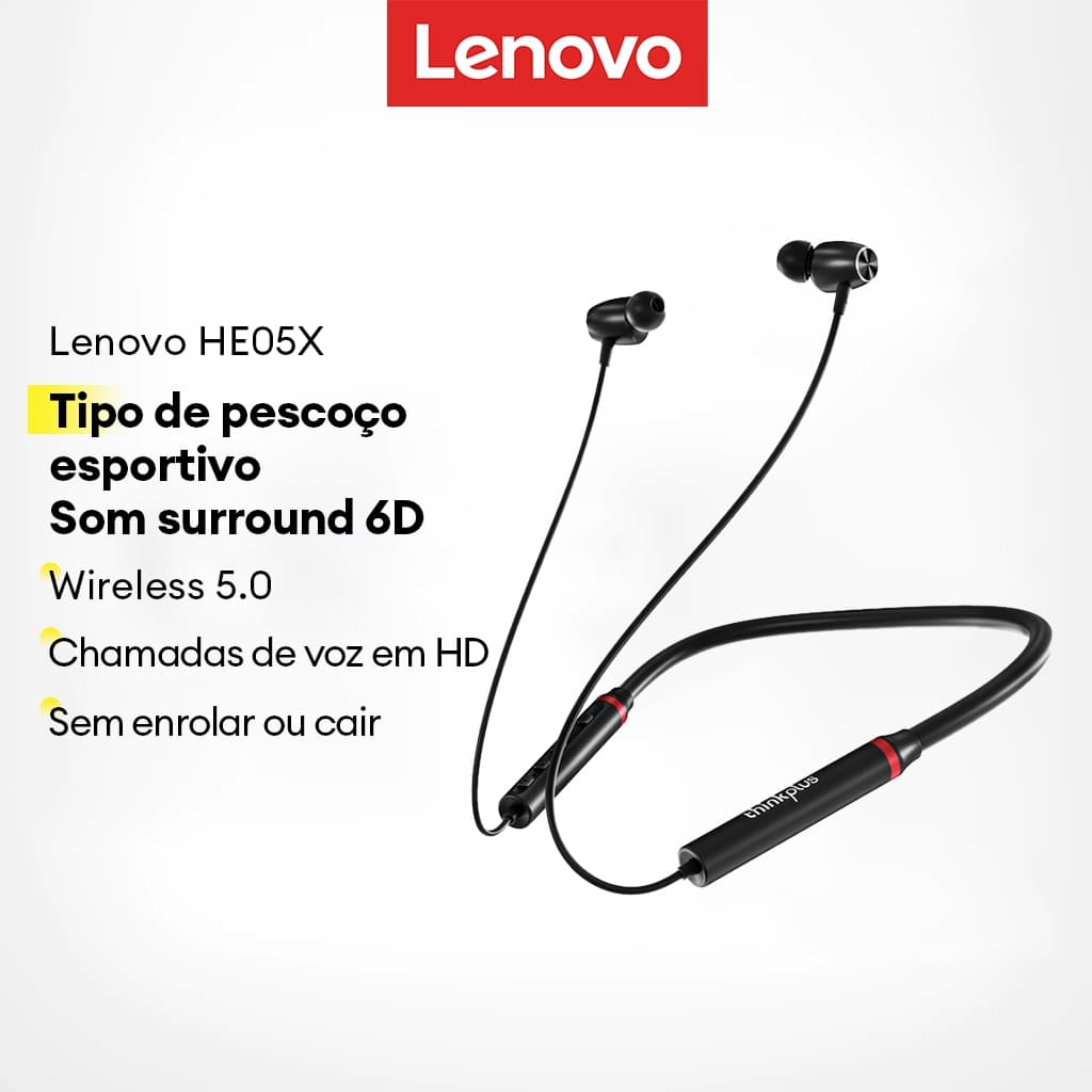 Lenovo HE05X Fones De Ouvido Bluetooth Esportivos Controles De Toque De Bateria Grande