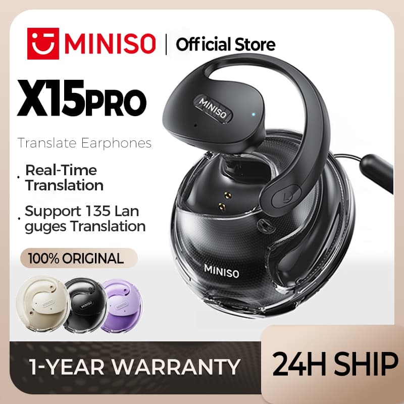 MINISO X15 Pro AI Inteligente Tradução Em Tempo Real Fones De Ouvido Sem Fio Bluetooth 5.4 Com Negócios Microfone À Prov
