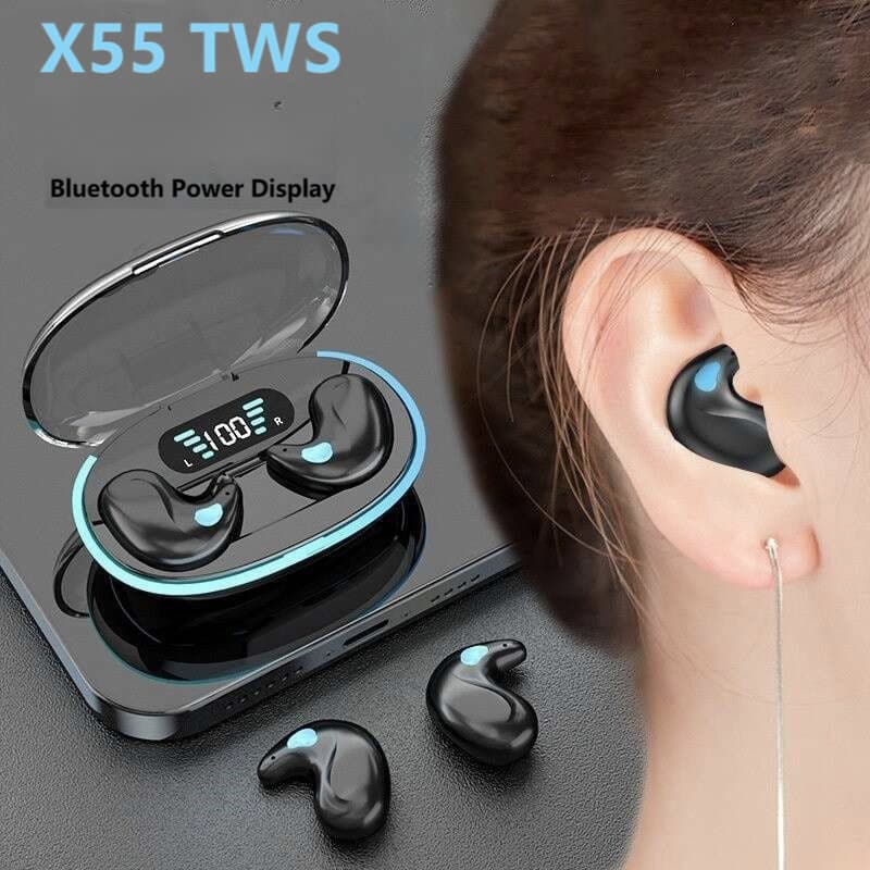 X55 Fones De Ouvido Para Dormir Mini Sem Fio Trabalho TWS Bluetooth Estéreo Com Microfone HD À Prova D'água